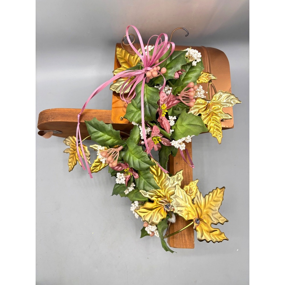 Vtg Home‎ Interiors Rustic Copper Mailbox Shelf Wall Decor Leaf Floral Accents